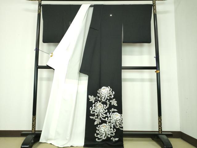 平和屋着物●国際的伝統工芸作家　十二代・藤林徳扇　苑寿　黒留袖　総駒刺繍　乱菊　金銀糸　正絹　逸品　DABI6627ps