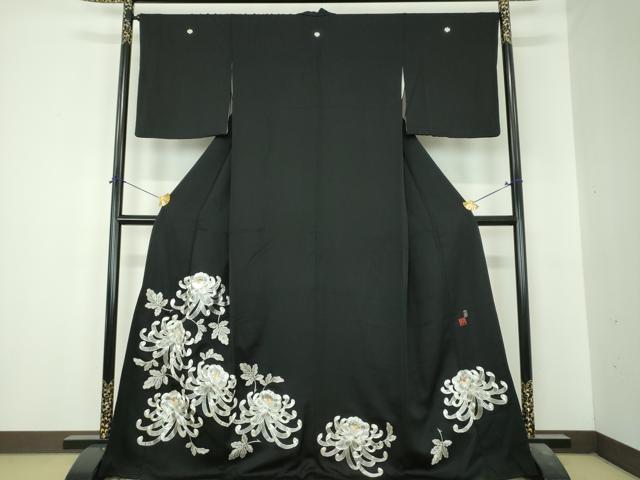 平和屋着物●国際的伝統工芸作家　十二代・藤林徳扇　苑寿　黒留袖　総駒刺繍　乱菊　金銀糸　正絹　逸品　DABI6627ps