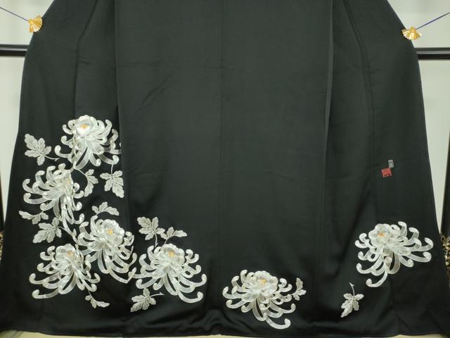 平和屋着物●国際的伝統工芸作家　十二代・藤林徳扇　苑寿　黒留袖　総駒刺繍　乱菊　金銀糸　正絹　逸品　DABI6627ps