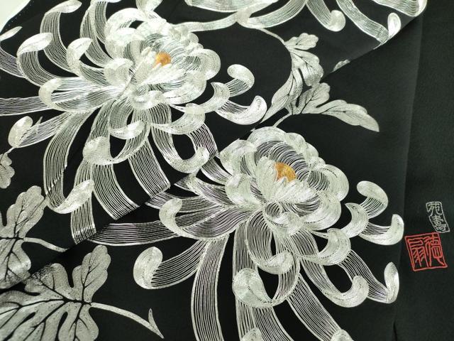 平和屋着物●国際的伝統工芸作家　十二代・藤林徳扇　苑寿　黒留袖　総駒刺繍　乱菊　金銀糸　正絹　逸品　DABI6627ps