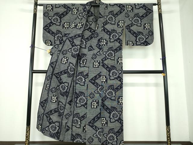 平和屋着物●久留米絣　単衣　花唐草文　綿　逸品　DABI6631ps