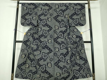 平和屋着物●久留米絣　単衣　花唐草文　綿　逸品　DABI6631ps