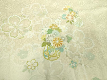 平和屋着物●訪問着　舞桜　花籠文　暈し染め　ロング丈　正絹　逸品　DABI6634ps