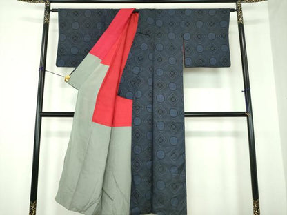 平和屋着物●アンティーク　大正ロマン　本場大島紬　龍郷絣　花菱文　正絹　逸品　DABI6637ps