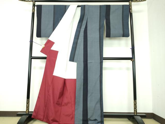 平和屋着物●本塩沢　110亀甲　間道　正絹　逸品　DABI6639ps