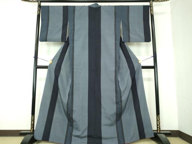 平和屋着物●本塩沢　110亀甲　間道　正絹　逸品　DABI6639ps