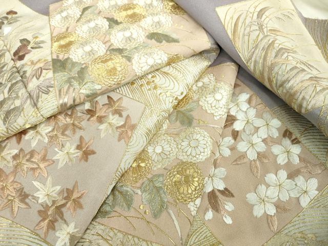 平和屋着物●豪華色留袖　総刺繍　立波色紙花文　暈し染め　金糸　正絹　逸品　DABI6641ps