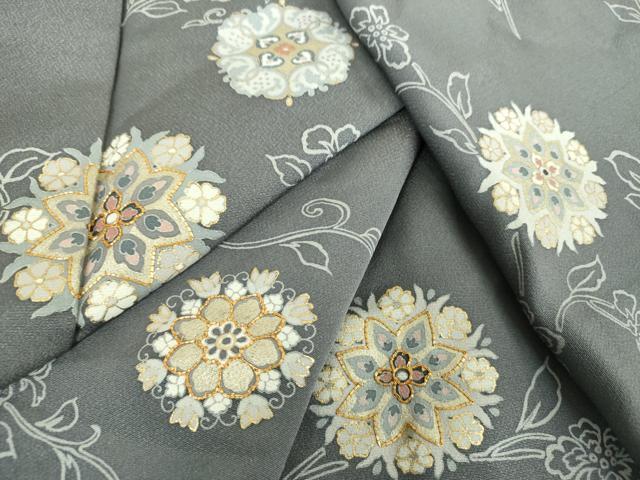 平和屋着物●訪問着　駒刺繍　正倉院花文　金彩　金通し地　正絹　逸品　DABI6649ps