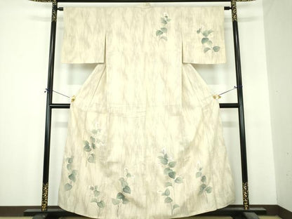 平和屋着物●訪問着　紬地　手描き　草花文　正絹　逸品　DABI6650ps