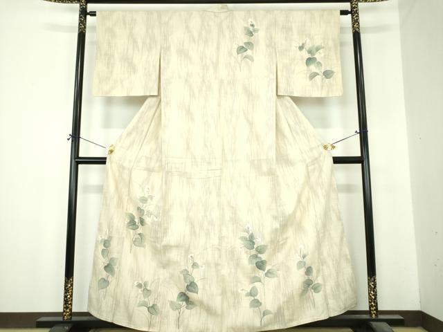平和屋着物●訪問着　紬地　手描き　草花文　正絹　逸品　DABI6650ps