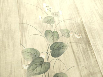 平和屋着物●訪問着　紬地　手描き　草花文　正絹　逸品　DABI6650ps