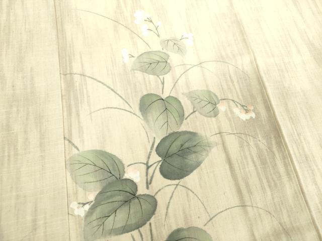 平和屋着物●訪問着　紬地　手描き　草花文　正絹　逸品　DABI6650ps