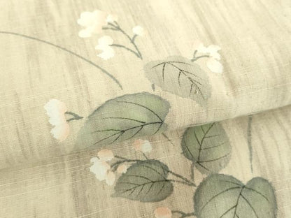 平和屋着物●訪問着　紬地　手描き　草花文　正絹　逸品　DABI6650ps