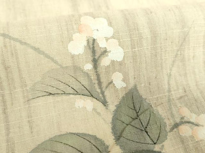 平和屋着物●訪問着　紬地　手描き　草花文　正絹　逸品　DABI6650ps