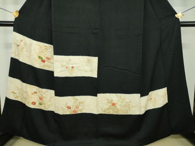 平和屋着物●中国三大刺繍　相良刺繍　訪問着　絞り　秋草文　黒地　金彩　や万本遊幾作　正絹　逸品　DABI6652ps