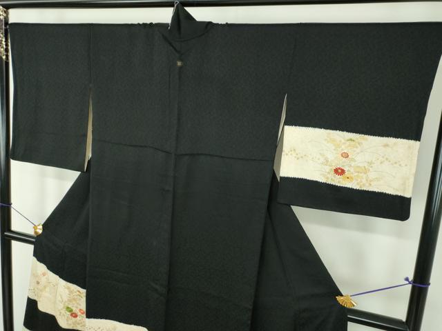 平和屋着物●中国三大刺繍　相良刺繍　訪問着　絞り　秋草文　黒地　金彩　や万本遊幾作　正絹　逸品　DABI6652ps