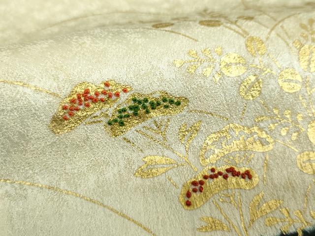 平和屋着物●中国三大刺繍　相良刺繍　訪問着　絞り　秋草文　黒地　金彩　や万本遊幾作　正絹　逸品　DABI6652ps