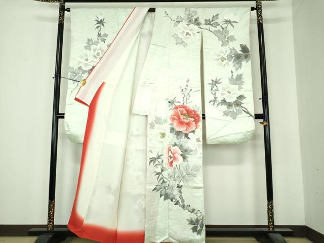 平和屋着物●豪華振袖　手描き　牡丹文　金彩　正絹　逸品　DABI6654ps