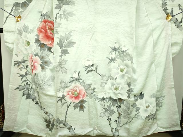 平和屋着物●豪華振袖　手描き　牡丹文　金彩　正絹　逸品　DABI6654ps