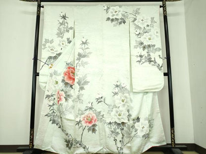 平和屋着物●豪華振袖　手描き　牡丹文　金彩　正絹　逸品　DABI6654ps