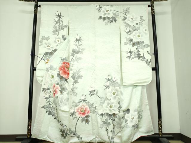 平和屋着物●豪華振袖　手描き　牡丹文　金彩　正絹　逸品　DABI6654ps