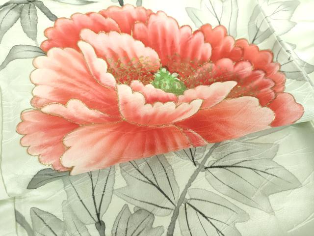 平和屋着物●豪華振袖　手描き　牡丹文　金彩　正絹　逸品　DABI6654ps