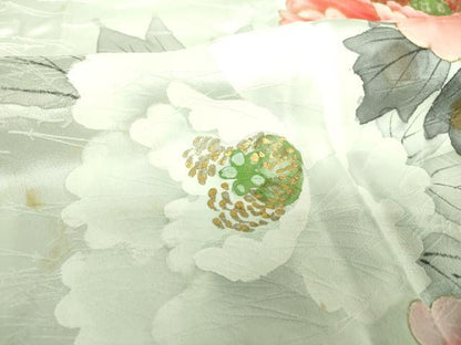 平和屋着物●豪華振袖　手描き　牡丹文　金彩　正絹　逸品　DABI6654ps