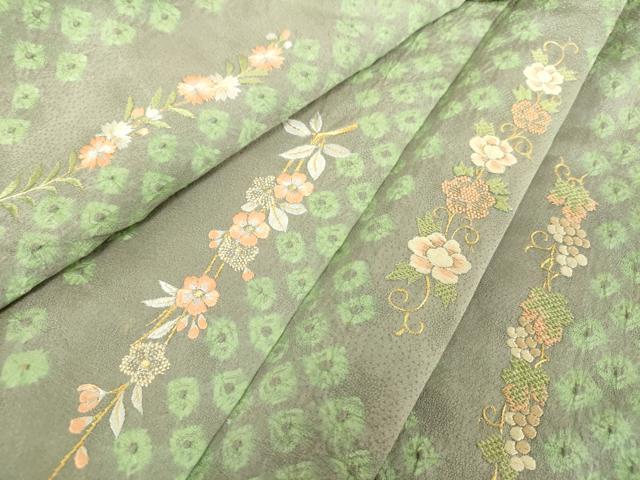 平和屋着物●訪問着　刺繍　絞り　草花文　金彩　ゑり善扱い　正絹　逸品　DABI6655ps