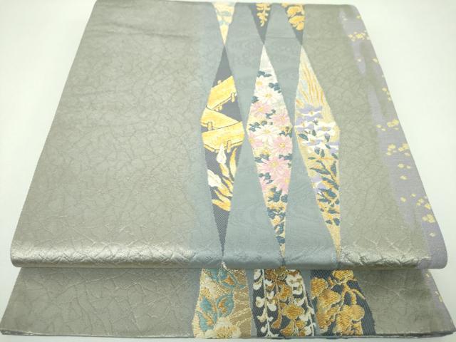 平和屋着物▼西陣　じゅらく謹製　六通柄袋帯　八つ橋花文　金銀糸　正絹　逸品　DABI6665ps