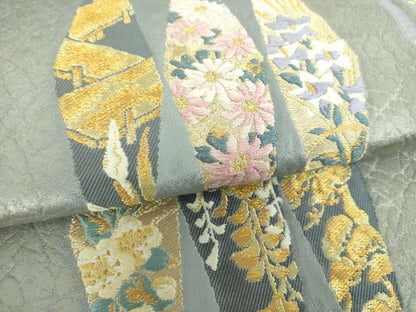 平和屋着物▼西陣　じゅらく謹製　六通柄袋帯　八つ橋花文　金銀糸　正絹　逸品　DABI6665ps