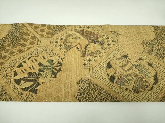平和屋着物▼極上　両面　六通柄袋帯　金華山織　蜀江舞蝶宝尽くし花文　金糸　正絹　逸品　DABI6670ps