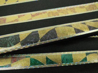 平和屋着物▼六通柄袋帯　横段文　黒地　金銀彩　正絹　逸品　DABI6673ps