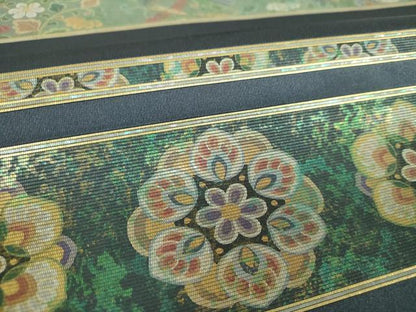平和屋着物▼太鼓柄袋帯　螺鈿箔　正倉院花鳥文　金彩　引箔　正絹　逸品　DABI6684ps