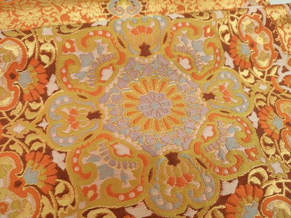 平和屋着物▼西陣　服部織物謹製　六通柄袋帯　彩オリエント更紗　正倉院花文　金糸　正絹　逸品　DABI6692ps