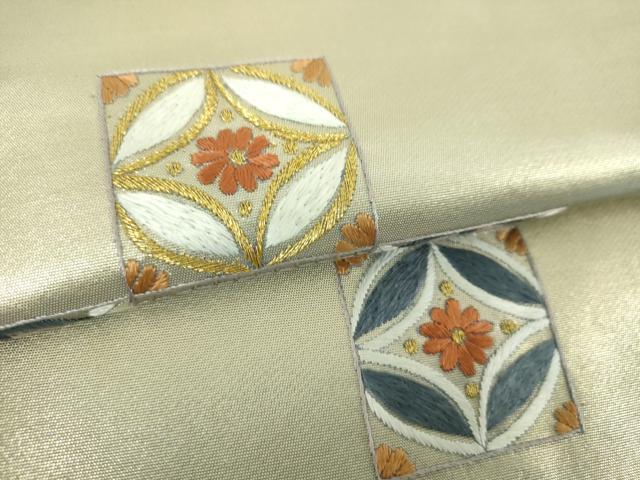 平和屋着物▼九寸名古屋帯　総刺繍　七宝花文　金糸　正絹　逸品　DABI6697ps