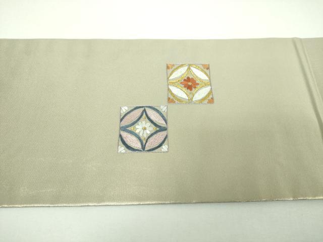 平和屋着物▼九寸名古屋帯　総刺繍　七宝花文　金糸　正絹　逸品　DABI6697ps