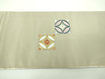 平和屋着物▼九寸名古屋帯　総刺繍　七宝花文　金糸　正絹　逸品　DABI6697ps