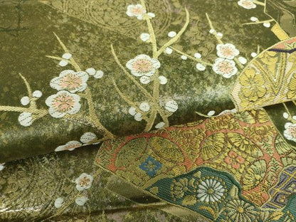 平和屋着物▼銀座きしや　六通柄袋帯　唐織　梅ヶ枝王朝色紋　引箔　正絹　逸品　DABI6702ps
