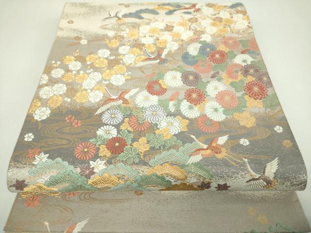 平和屋着物▼六通柄袋帯　唐織　つづれおり　飛鶴花文　金銀糸　正絹　逸品　DABI6705ps
