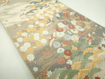 平和屋着物▼六通柄袋帯　唐織　つづれおり　飛鶴花文　金銀糸　正絹　逸品　DABI6705ps