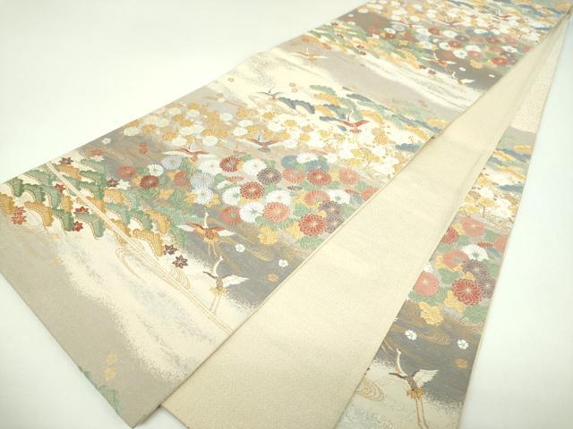 平和屋着物▼六通柄袋帯　唐織　つづれおり　飛鶴花文　金銀糸　正絹　逸品　DABI6705ps