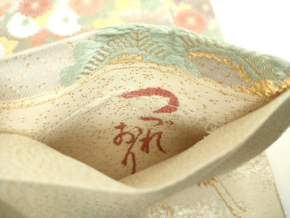 平和屋着物▼六通柄袋帯　唐織　つづれおり　飛鶴花文　金銀糸　正絹　逸品　DABI6705ps