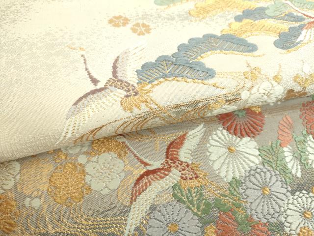 平和屋着物▼六通柄袋帯　唐織　つづれおり　飛鶴花文　金銀糸　正絹　逸品　DABI6705ps