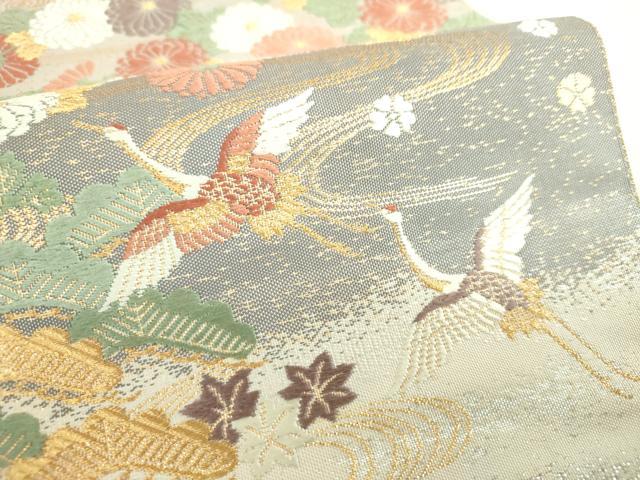 平和屋着物▼六通柄袋帯　唐織　つづれおり　飛鶴花文　金銀糸　正絹　逸品　DABI6705ps