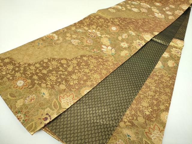 平和屋着物▼六通柄袋帯　唐織　更紗花文　金糸　正絹　逸品　DABI6706ps
