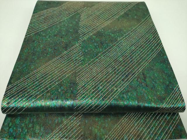 平和屋着物▼染色作家　草野一騎　六通柄袋帯　一騎箔　斜線文　金糸　引箔　正絹　逸品　DABI6711ps