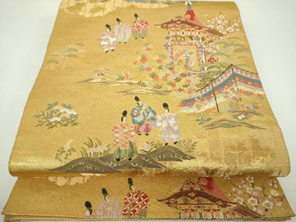 平和屋着物▼六通柄袋帯　唐織　京の祭礼文　金糸　正絹　逸品　DABI6714ps