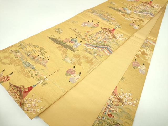 平和屋着物▼六通柄袋帯　唐織　京の祭礼文　金糸　正絹　逸品　DABI6714ps