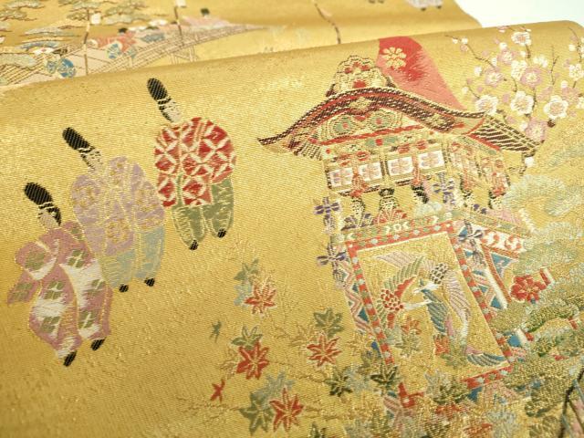 平和屋着物▼六通柄袋帯　唐織　京の祭礼文　金糸　正絹　逸品　DABI6714ps