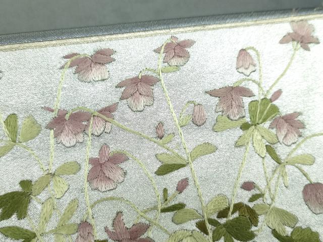 平和屋着物▼太鼓柄袋帯　刺繍　草花文　金銀彩　引箔　正絹　逸品　DABI6720ps
